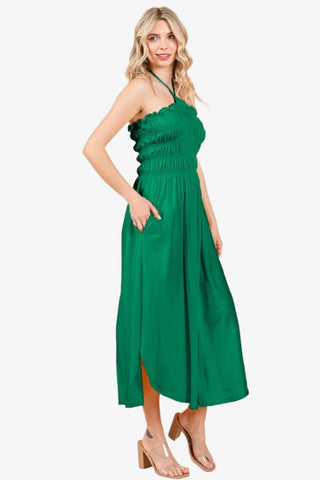 Green Shirring Dress