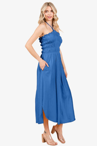 Blue Shirring Dress