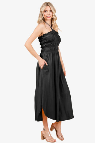 Black Shirring Dress