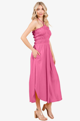 Pink Shirring Dress